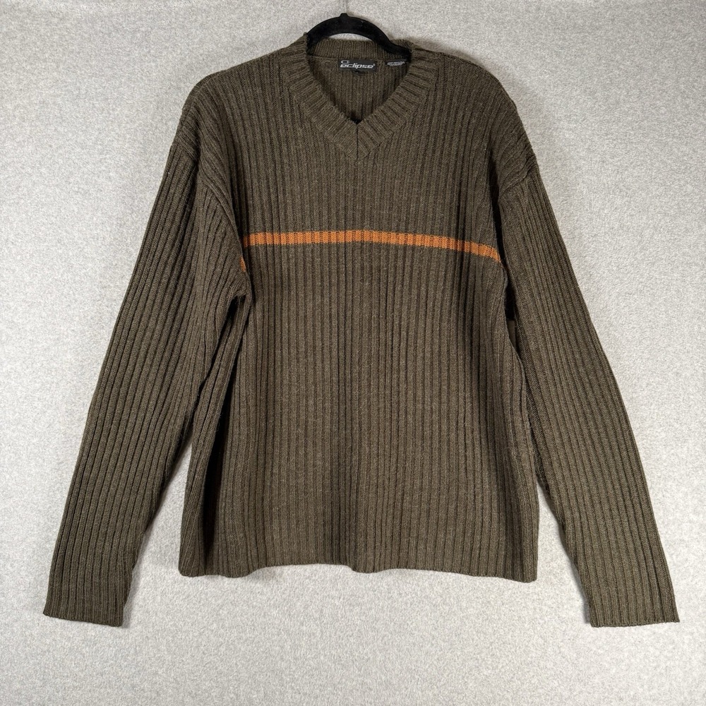 Vintage Eclipse wool sweater mens large‎ brown stripe Y2K Skater ribbed